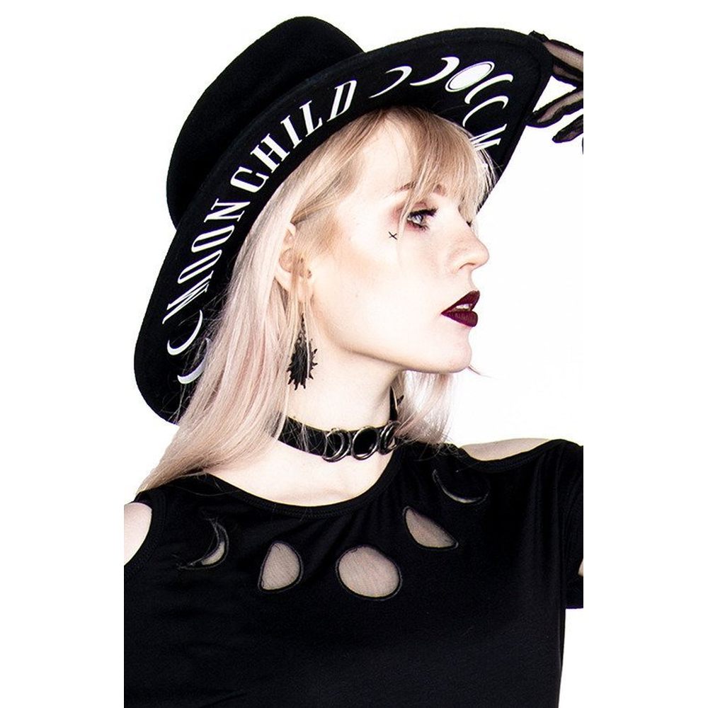 Restyle - Moon Child Fedora hoed - Wijde rand - Zwart